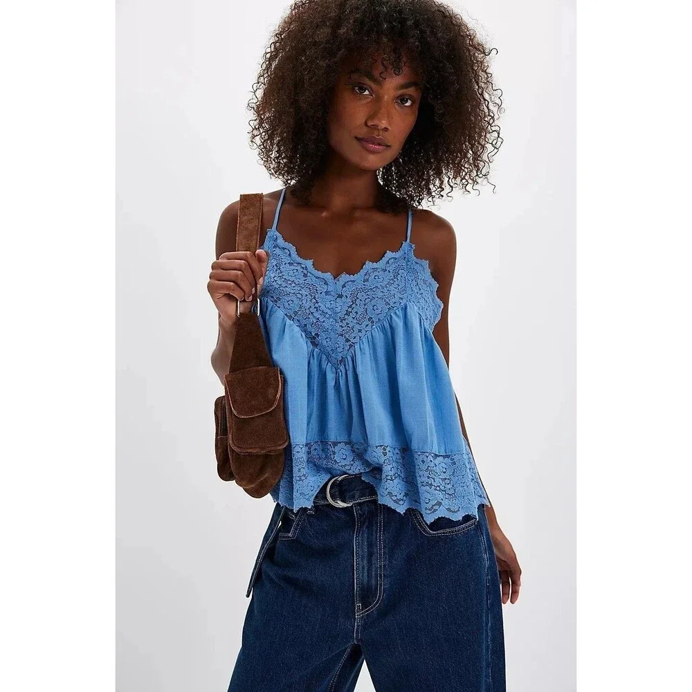 Intimately Free People Fiona Cami Blouse Top Tank Sleeveless Lace Slip XS 289149